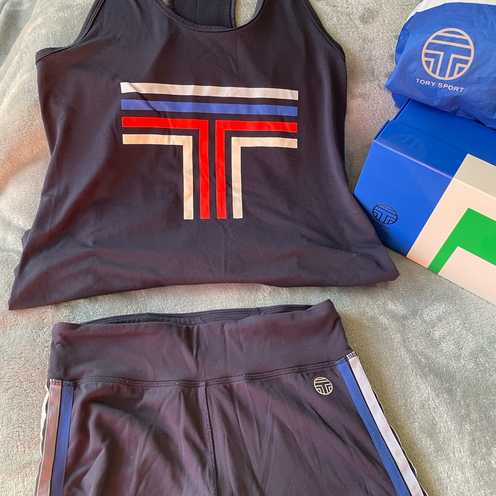 Tory Burch Sport Navy with Colorful Stripes (tank and legging set)